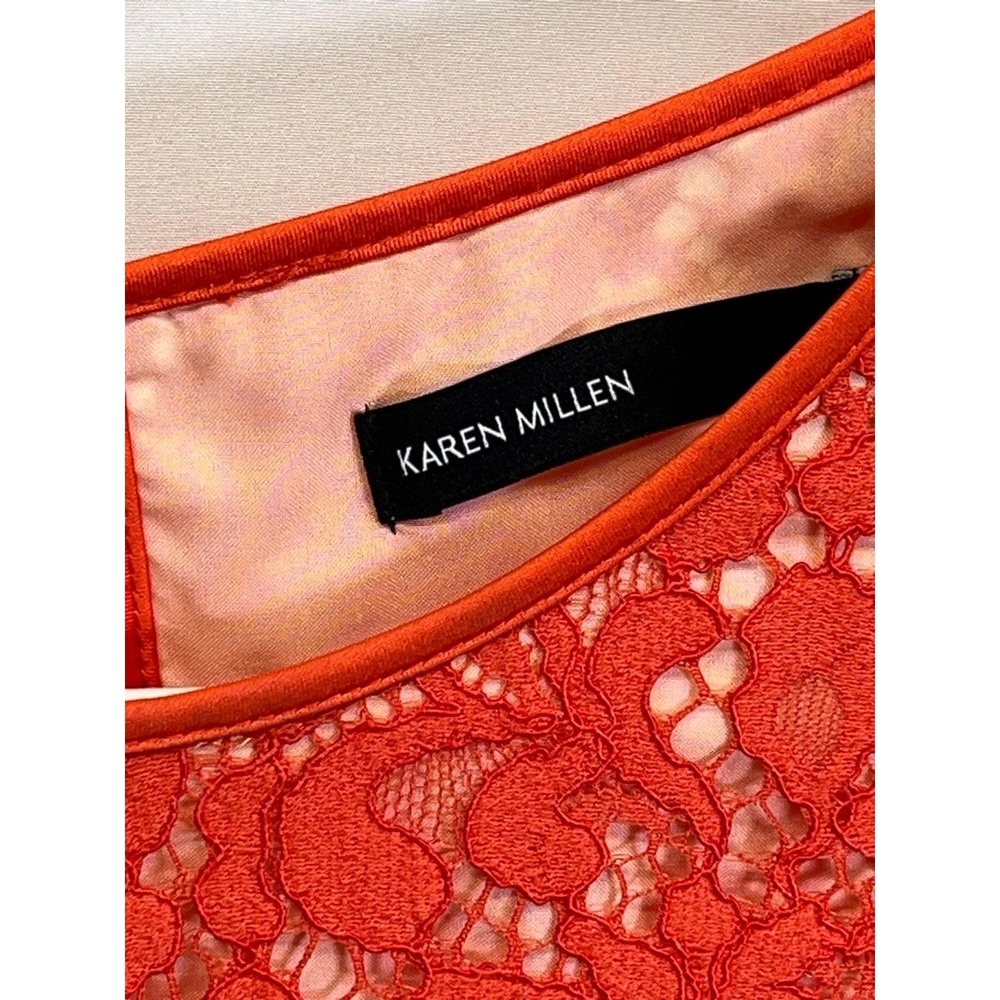 Karen Millen Womans Orange‎ Lace Applique Floral Patchwork Sheath Dress 8 - Picture 4 of 11